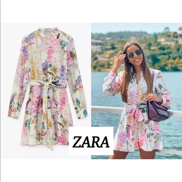 Zara multicolored print floral dress pink white - Picture 12 of 16